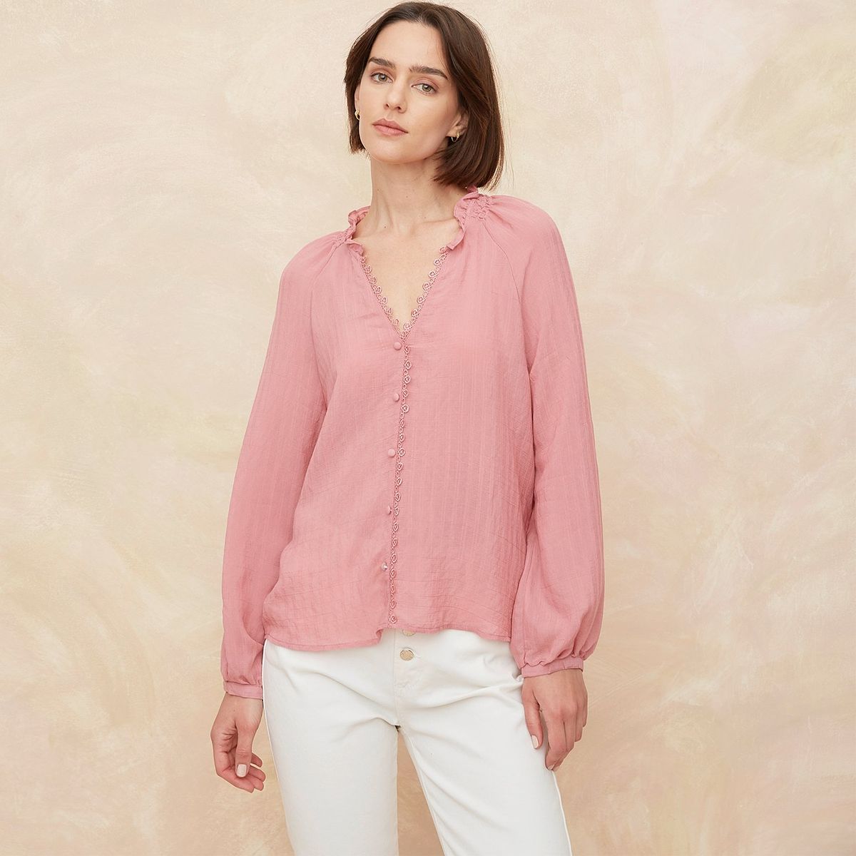 ELLE - Blusa Manga Larga Algodón Mujer Elle