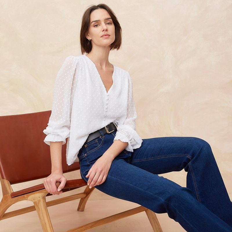 ELLE - Blusa Manga Larga Casual Mujer Elle