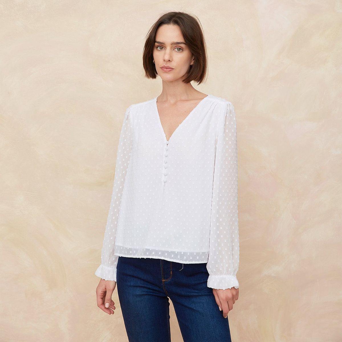 ELLE - Blusa Manga Larga Casual Mujer Elle