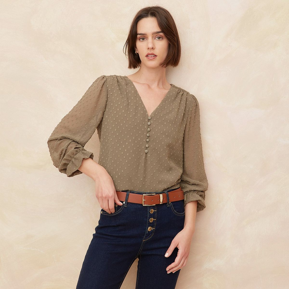 ELLE - Blusa Manga Larga Casual Mujer Elle