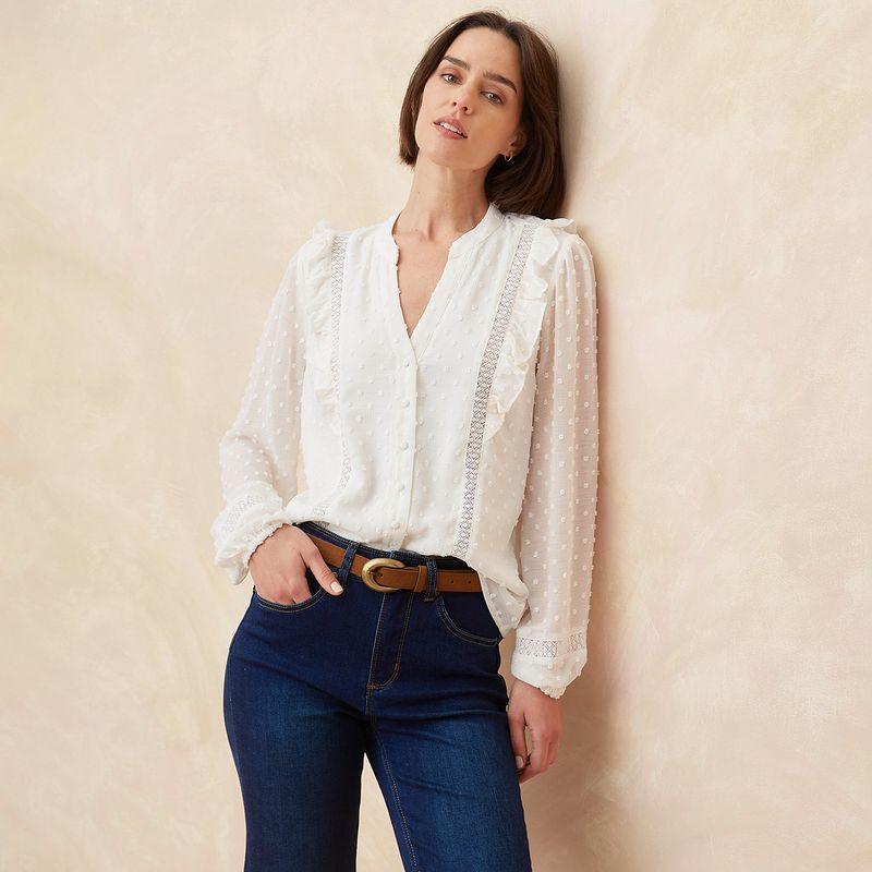 ELLE - Blusa Manga Larga Casual Mujer Elle