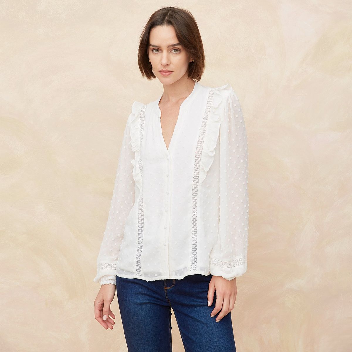 ELLE - Blusa Manga Larga Casual Mujer Elle