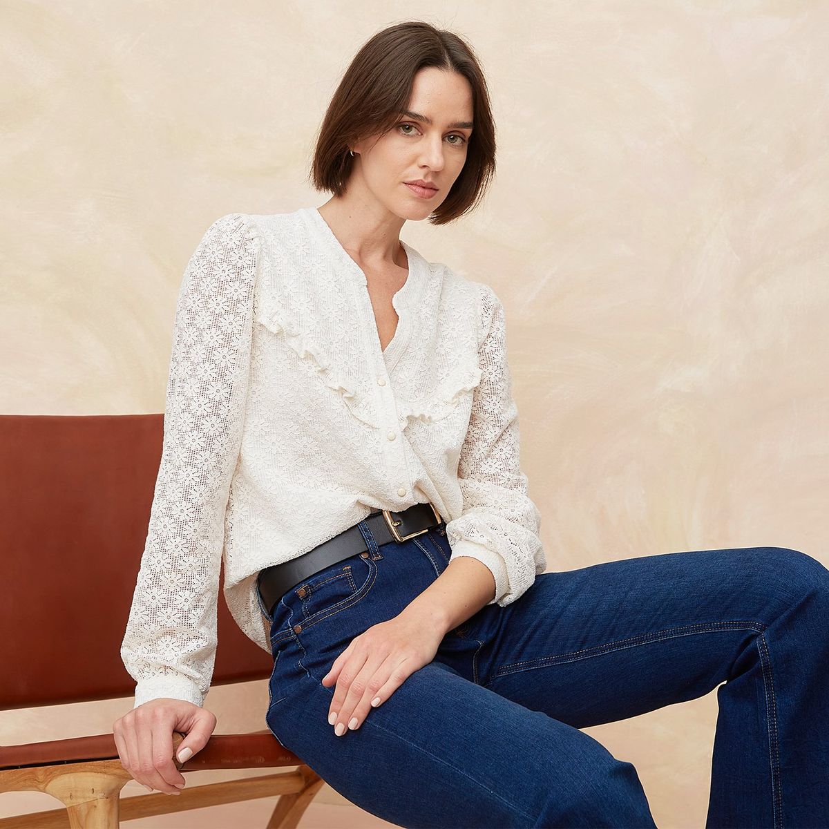 ELLE - Blusa Manga Larga Casual Mujer Elle