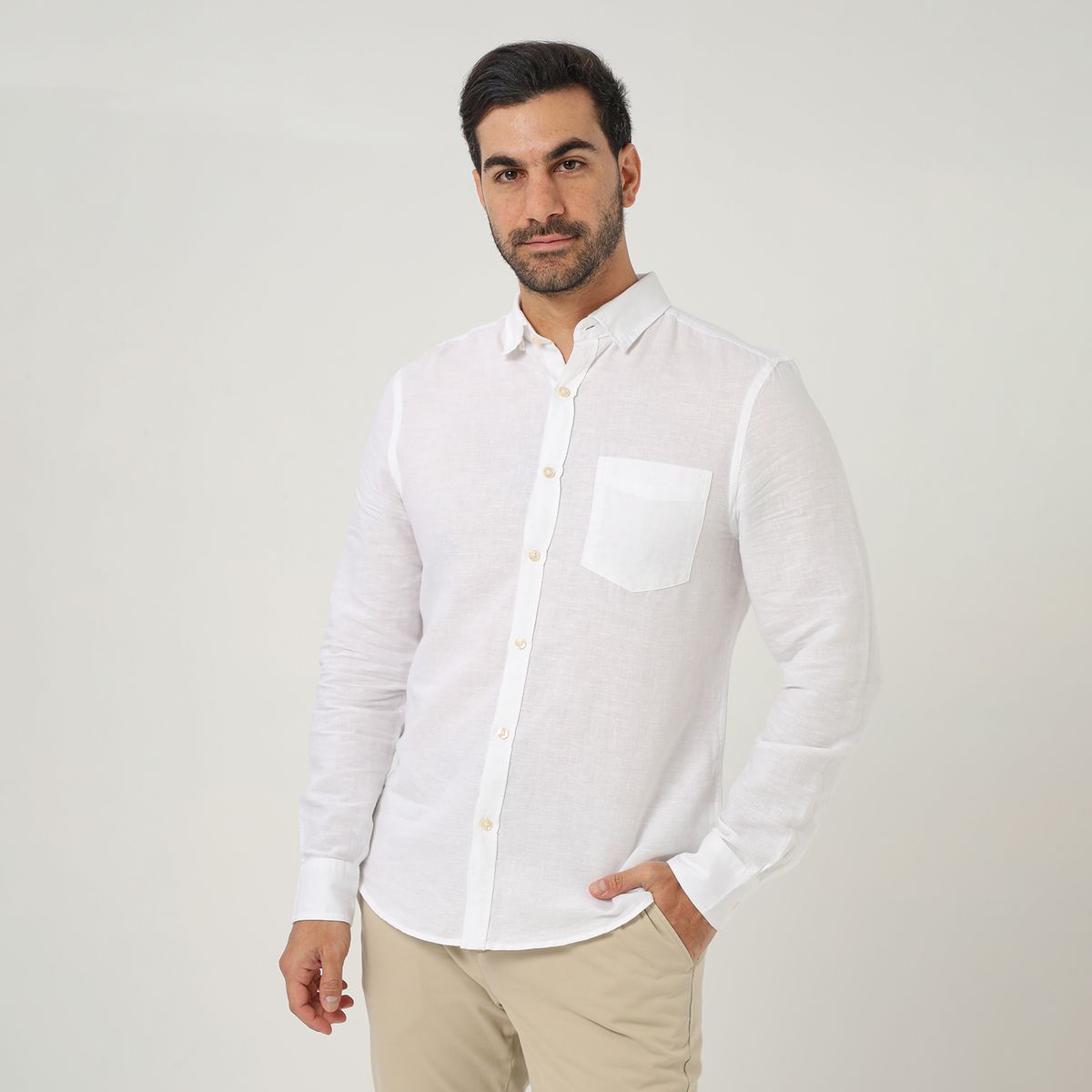 BASEMENT - Camisa Lino Casual Hombre Basement
