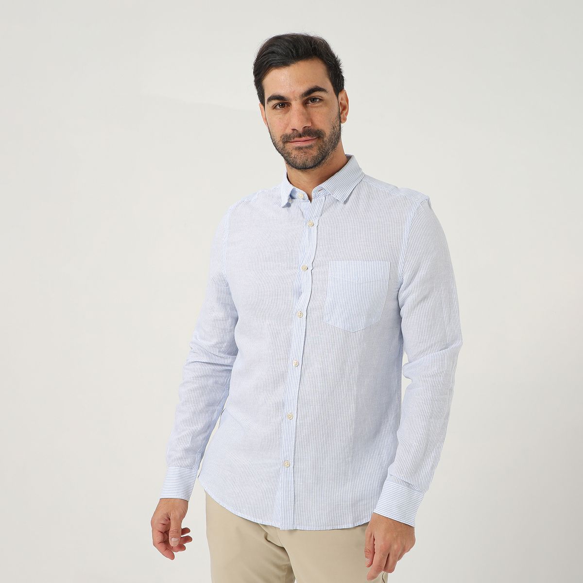 BASEMENT - Camisa Lino Casual Hombre Basement