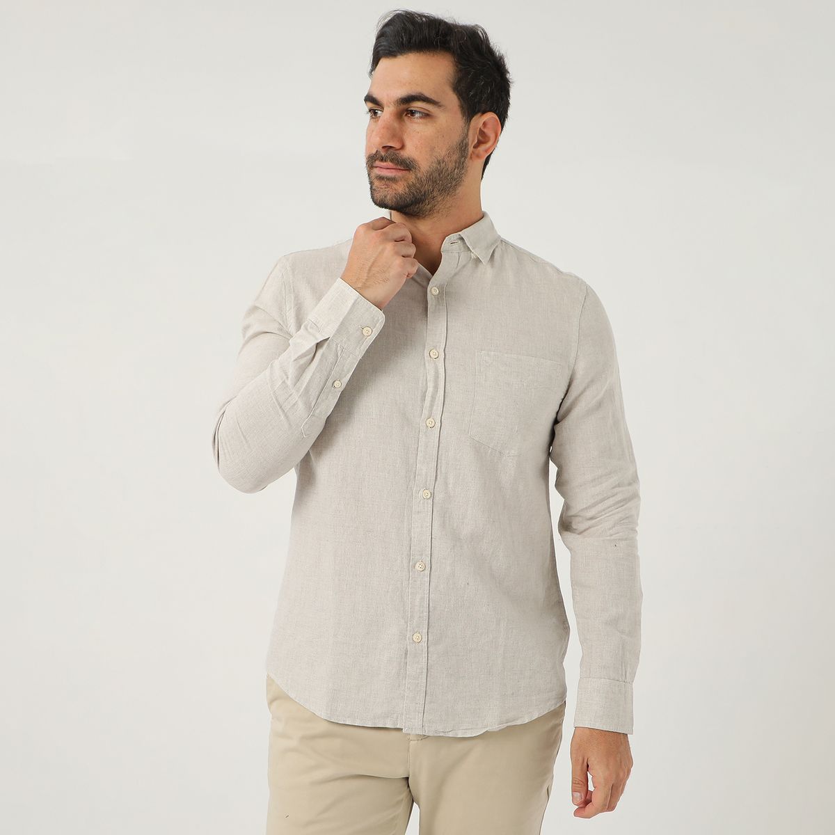 BASEMENT - Camisa Lino Casual Hombre Basement