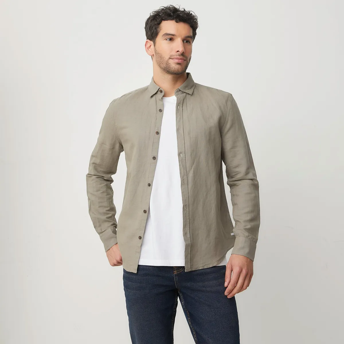 BASEMENT - Camisa Lino Casual Hombre Basement