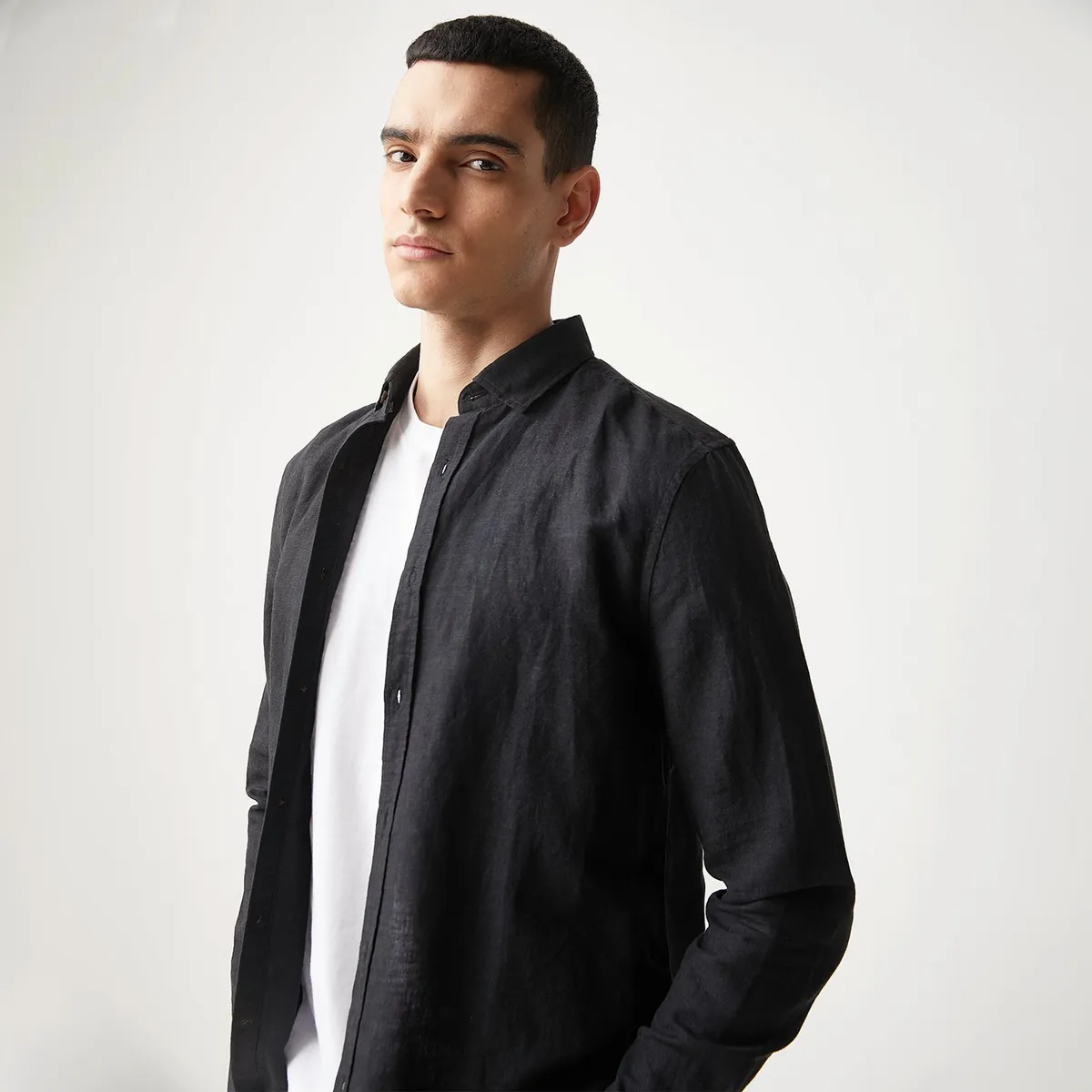 BASEMENT - Camisa Lino Casual Hombre Basement