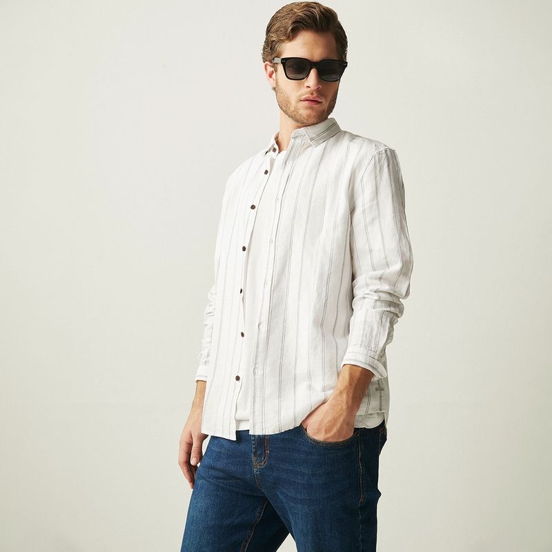 BASEMENT - Camisa Lino Casual Hombre Basement