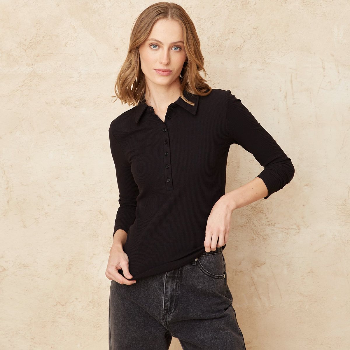 BASEMENT - Polo Manga Larga Algodón Mujer Basement