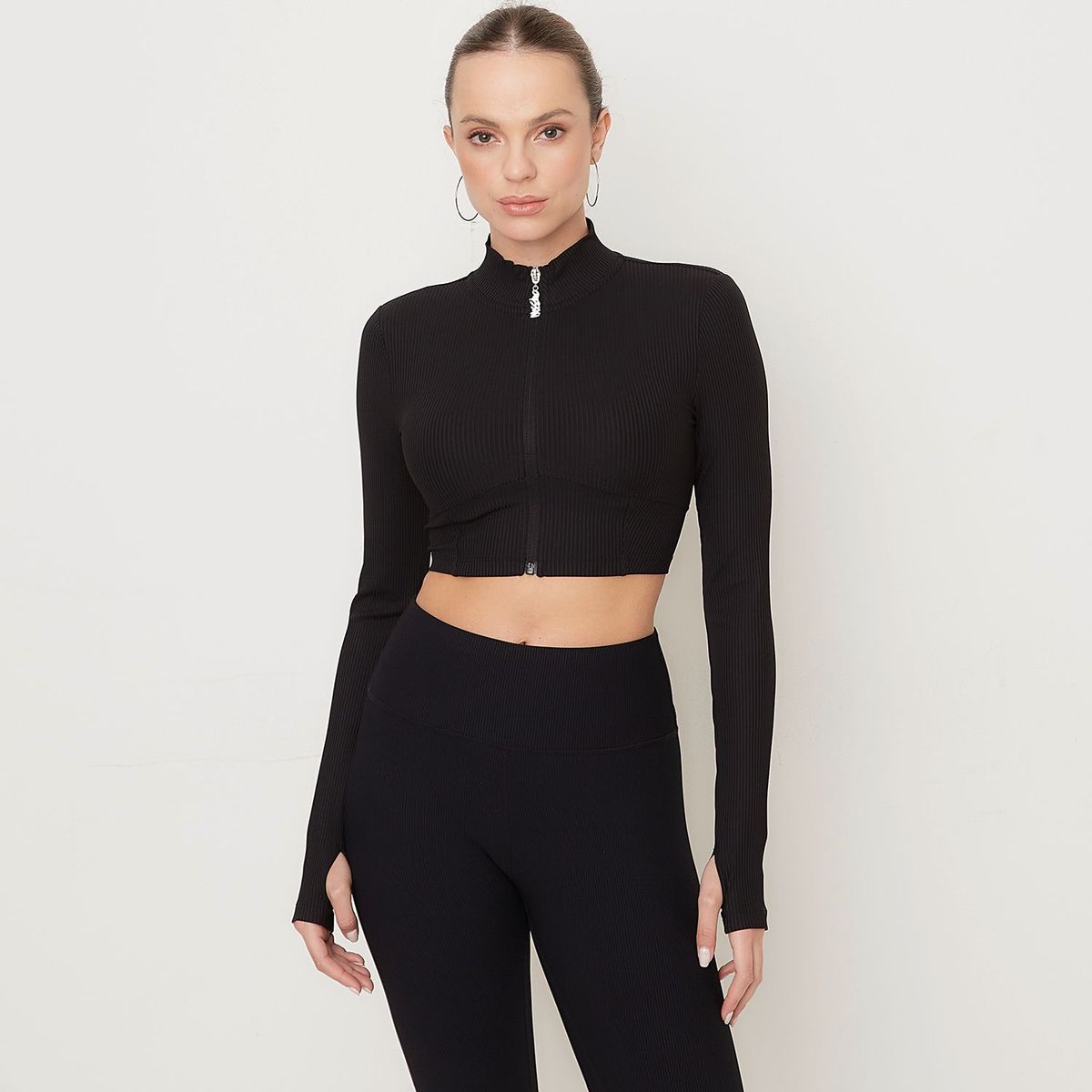 MOSSIMO - Crop Top Con Cierre Manga Larga Deportivo Mujer Mossimo