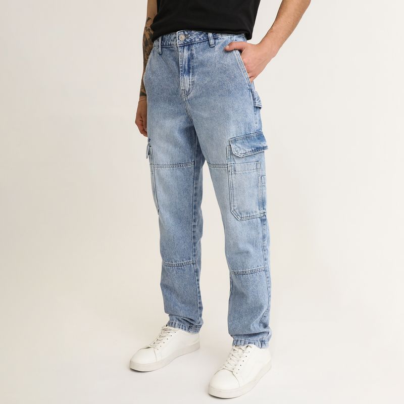 DENIMLAB - Jeans Cargo Tiro Medio Hombre Denimlab