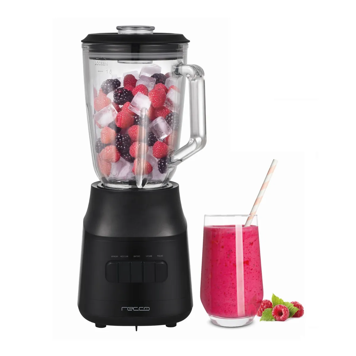 RECCO - Licuadora Jarro De Vidrio 1.5 Lts Rl-600v Recco