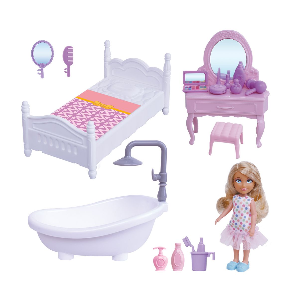 KIDS N PLAY - Playset Mini Muñeca Cama Y Bañera