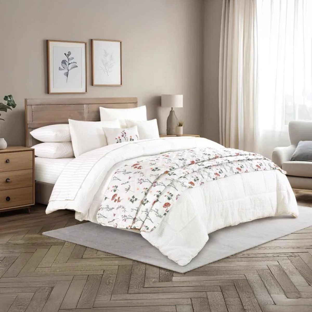 ROBERTA ALLEN - Juego de Cama 10 Piezas Anne : Edredón + Cubrecama + Sábanas + Cojines + Fundas de Almohada.