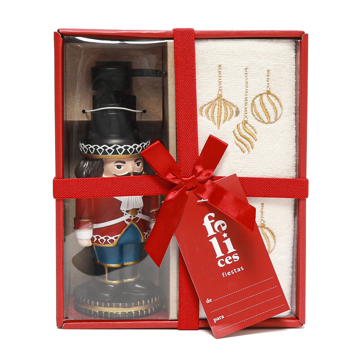 MICA - Set X3 Navideño Cascanueces: Dispensador De Jabón + 2 Toallas