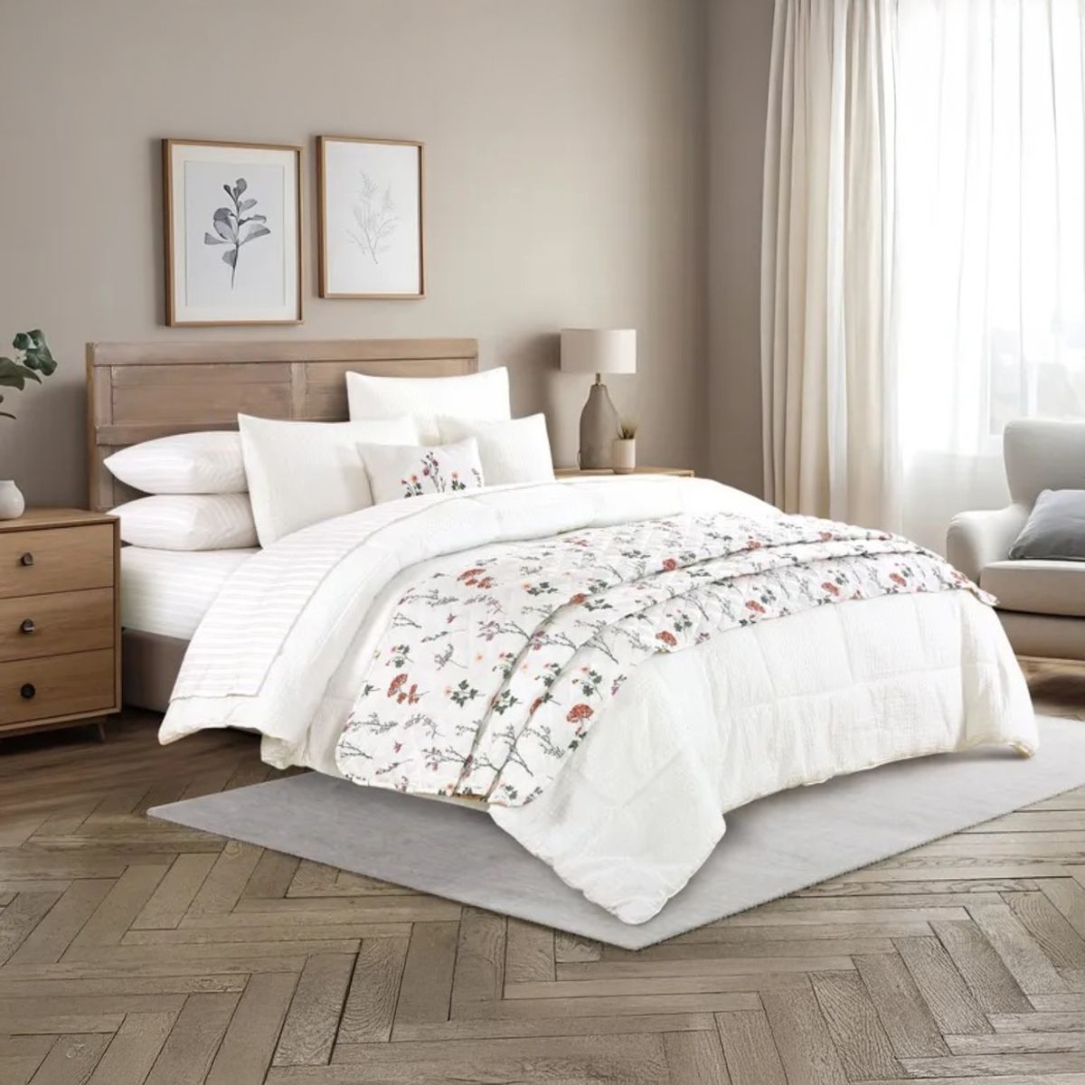 ROBERTA ALLEN - Juego de Cama 10 Piezas Anne : Edredón + Cubrecama + Sábanas + Cojines + Fundas de Almohada.