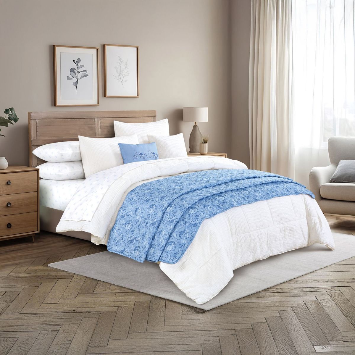 ROBERTA ALLEN - Juego de Cama 10 Piezas Ines: Edredón + Cubrecama + Sábanas + Cojines + Fundas de Almohada.