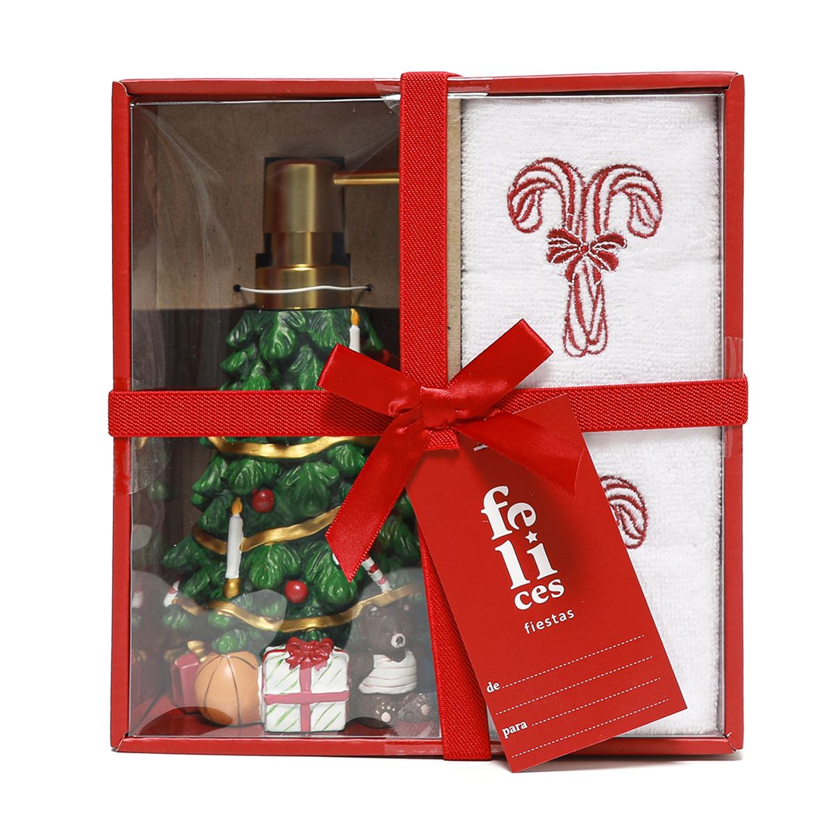  - Set X3 Navideño Árbol: Dispensador De Jabón + 2 Toallas