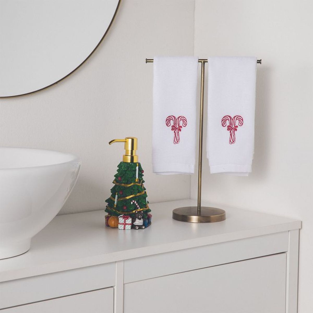  - Set X3 Navideño Árbol: Dispensador De Jabón + 2 Toallas