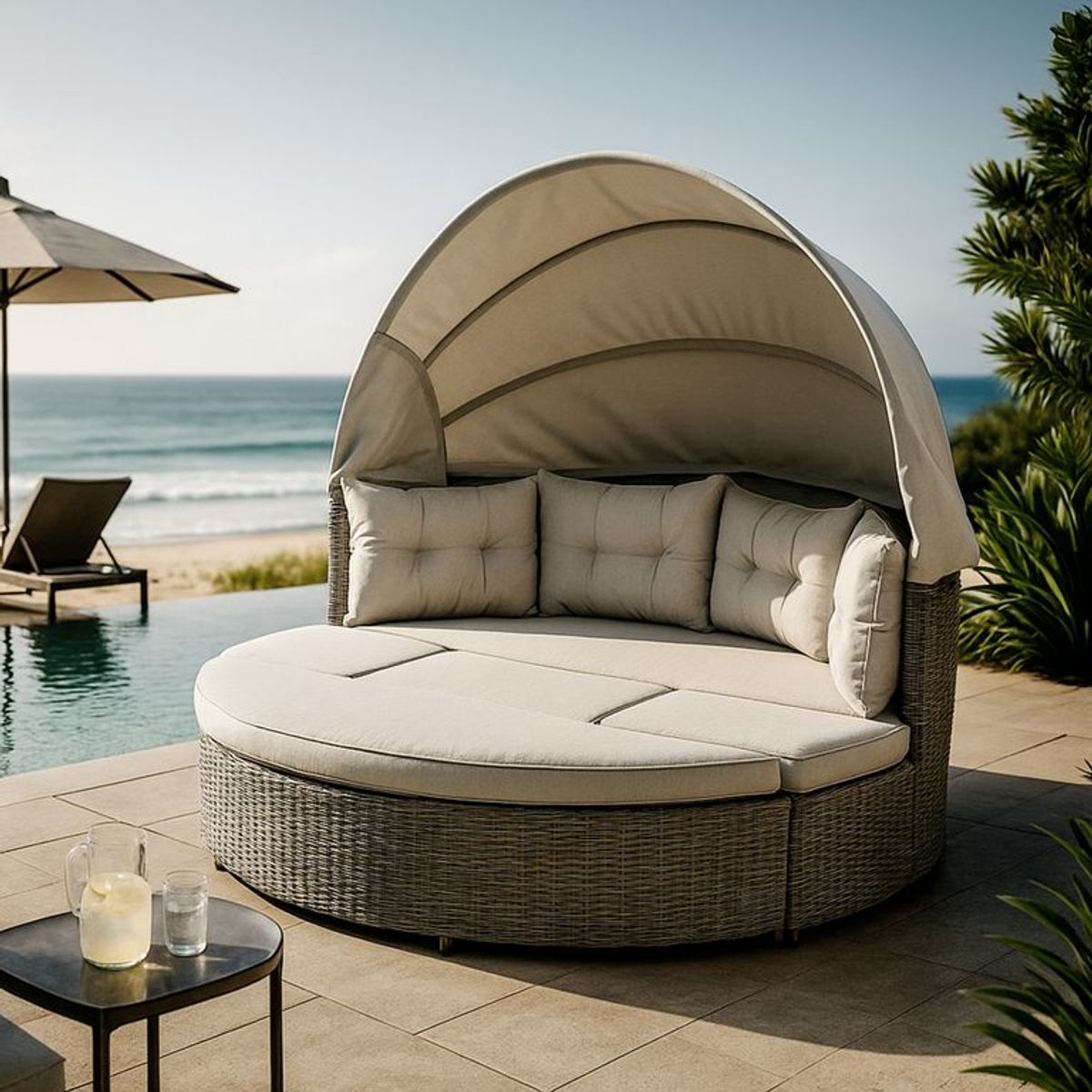 BASEMENT HOME - Cama Reposera Sarasota Modular de Terraza con Quitasol Plegable