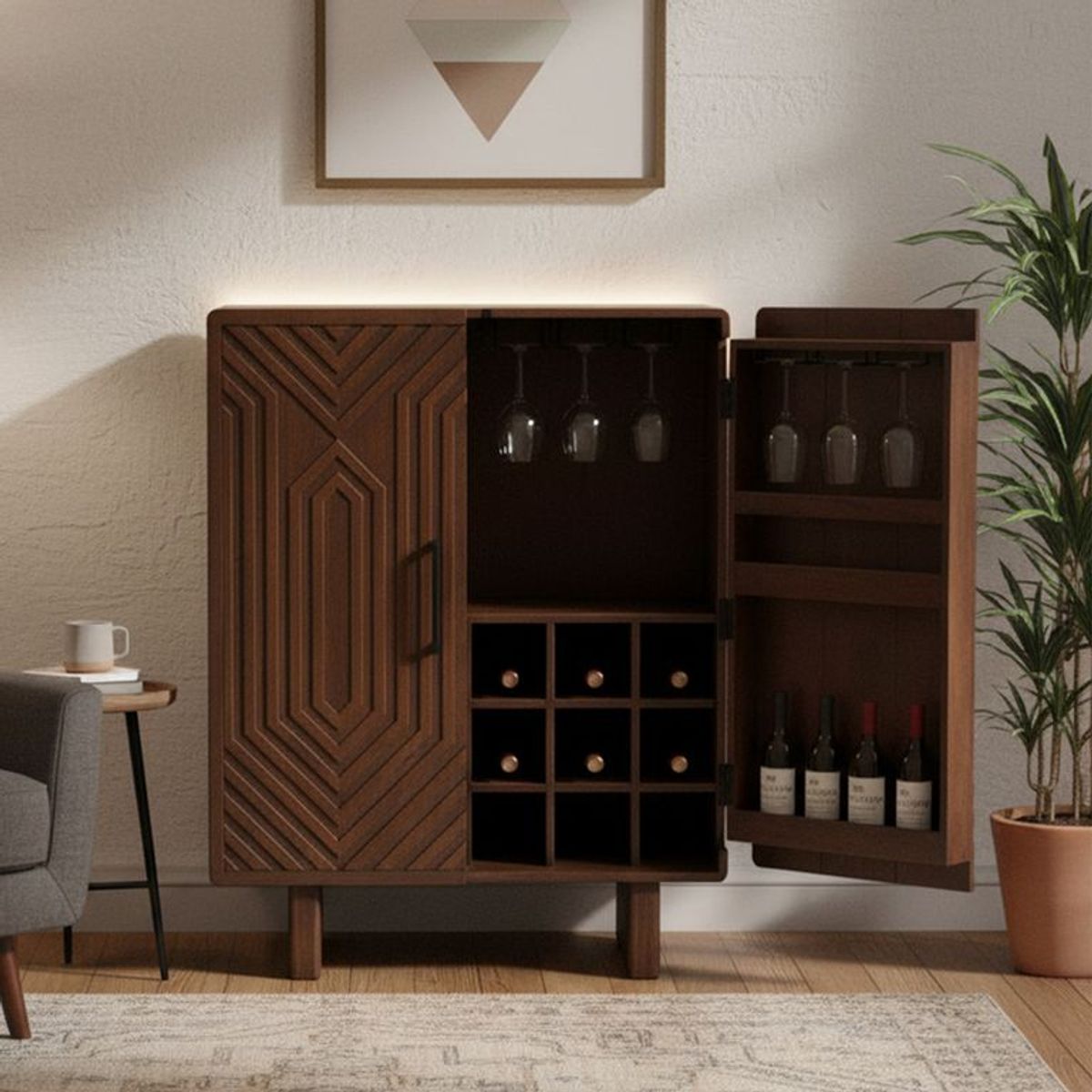 BASEMENT HOME - Bar Perth 2 Puertas Con Porta Botellas