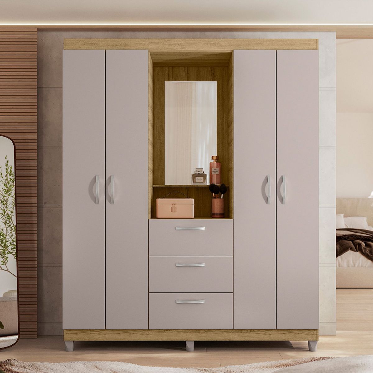 MICA - Ropero Clapton 4 Puertas 3 Cajones Con Espejo