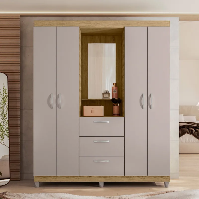 MICA - Ropero Clapton 4 Puertas 3 Cajones Con Espejo