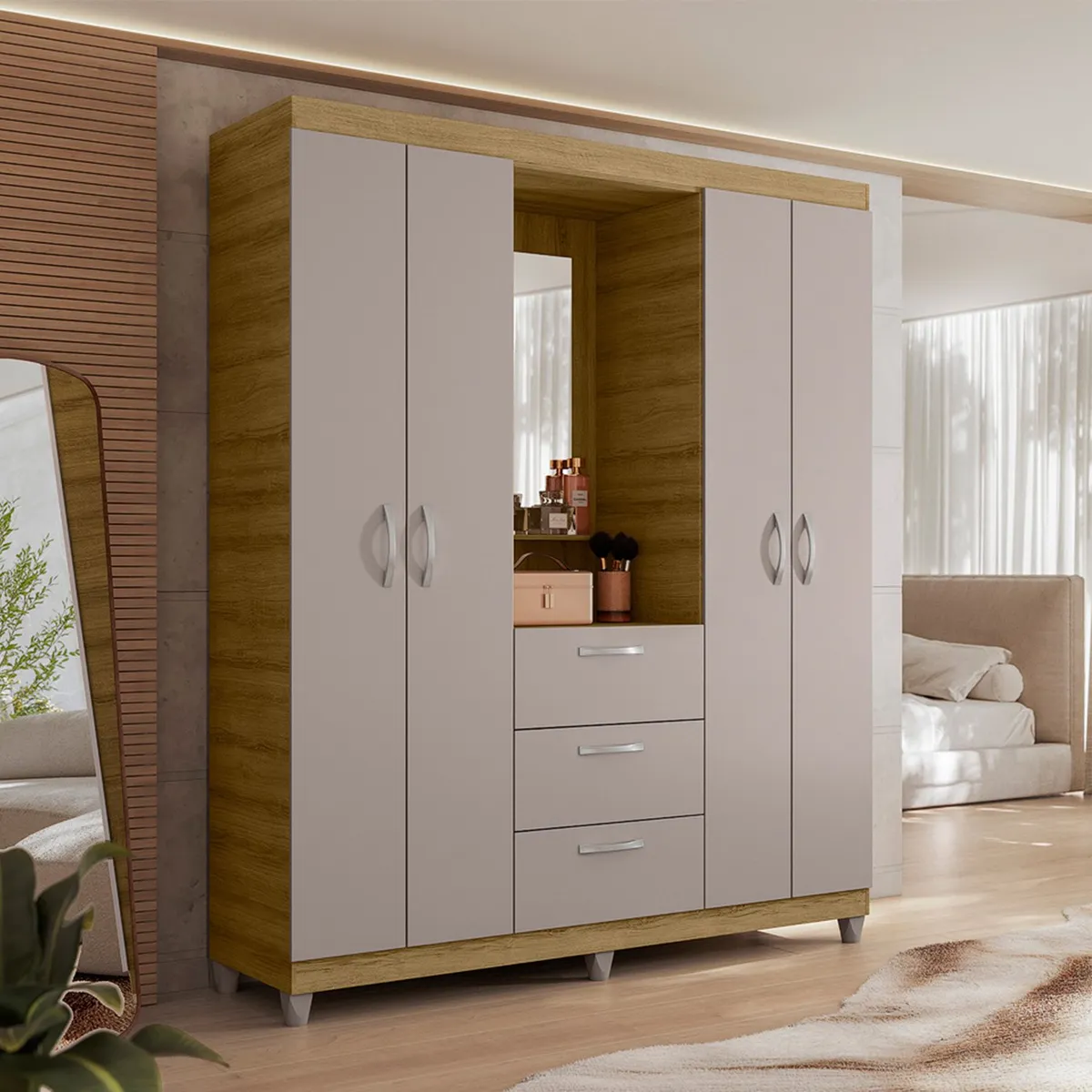 MICA - Ropero Clapton 4 Puertas 3 Cajones Con Espejo