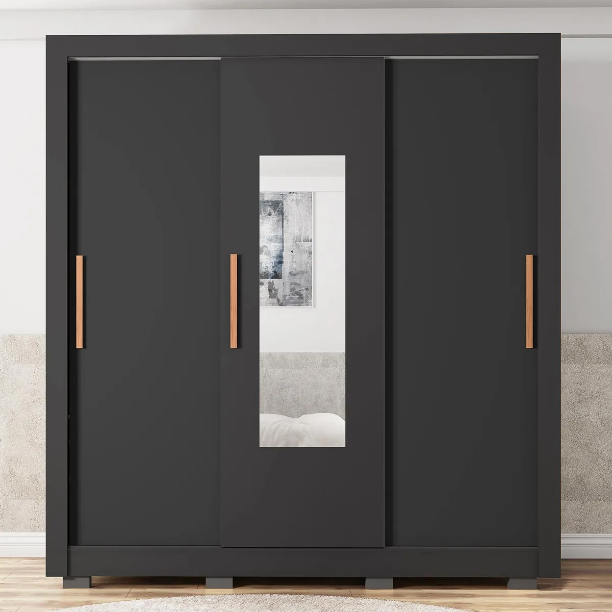 MICA - Ropero Perú 3 Puertas Corredizas 2 Cajones Con Espejo