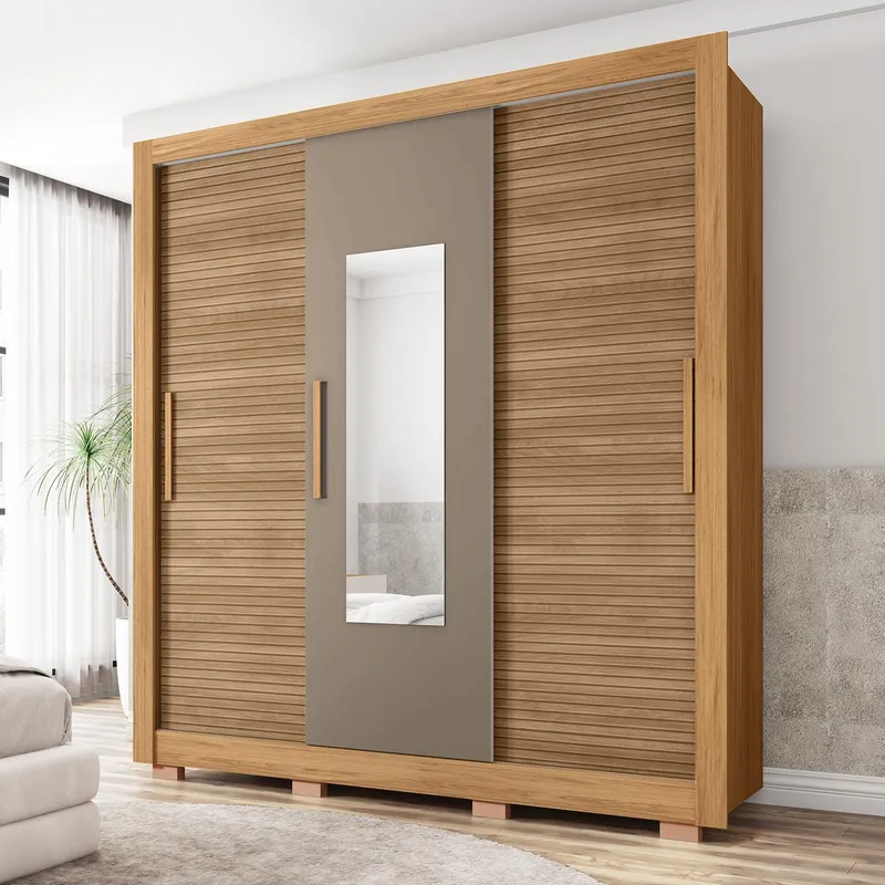 MICA - Ropero Perú 3 Puertas Corredizas 2 Cajones Con Espejo