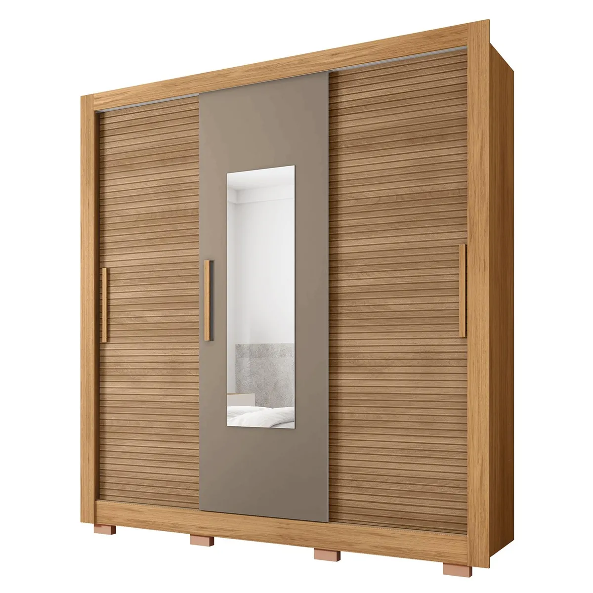 MICA - Ropero Perú 3 Puertas Corredizas 2 Cajones Con Espejo