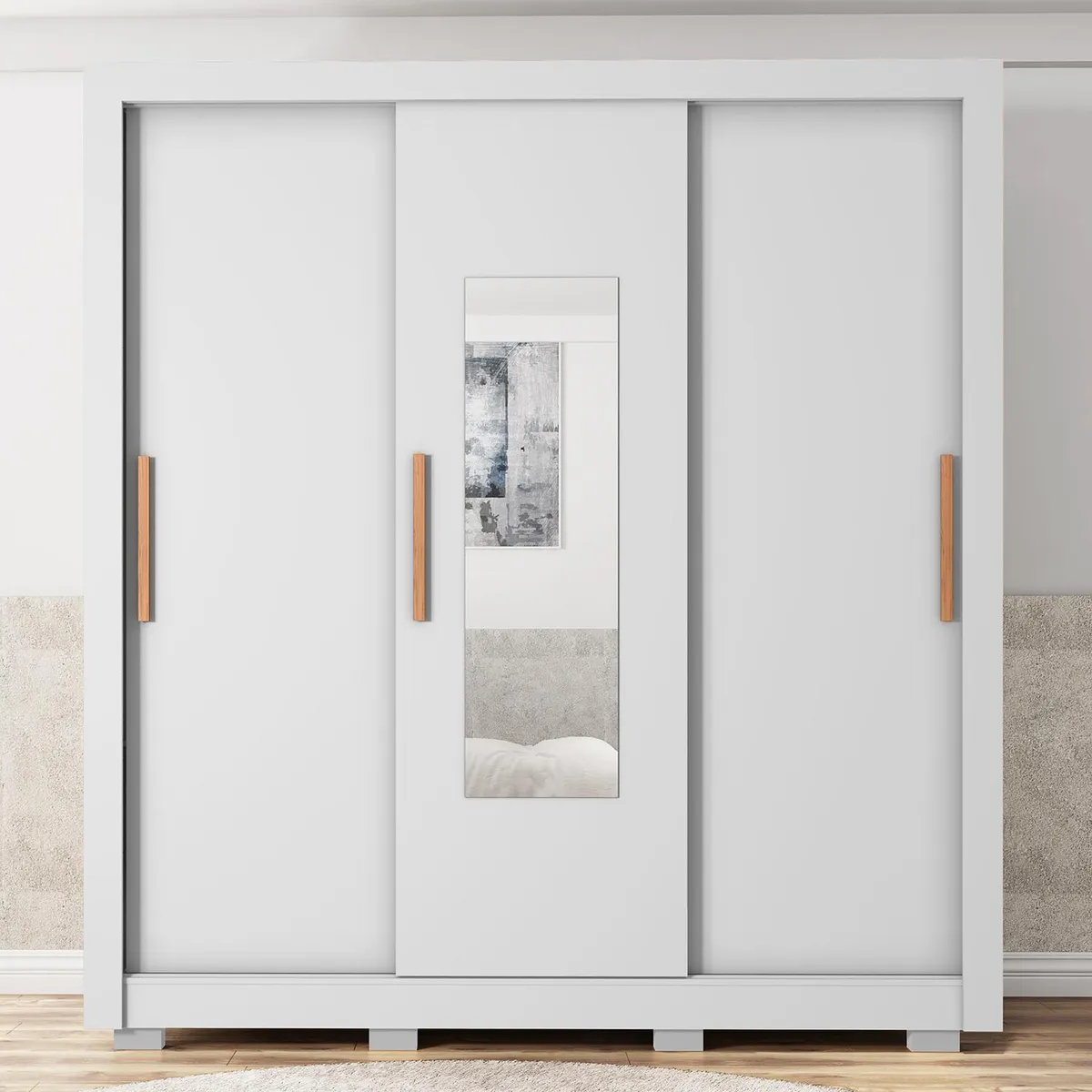 MICA - Ropero Perú 3 Puertas Corredizas 2 Cajones Con Espejo