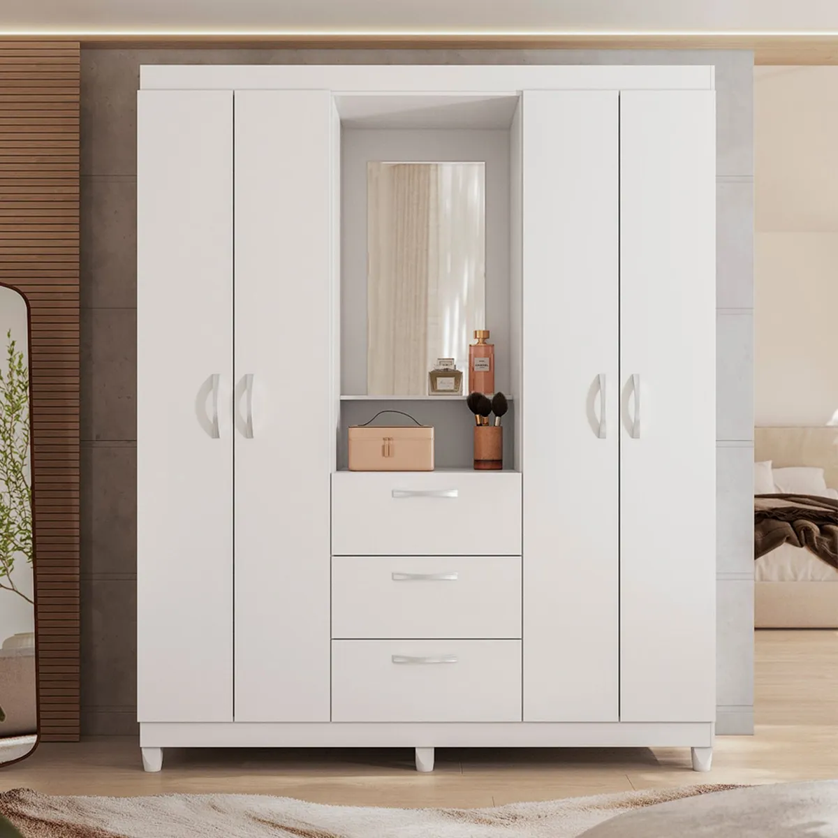 MICA - Ropero Clapton 4 Puertas 3 Cajones Con Espejo