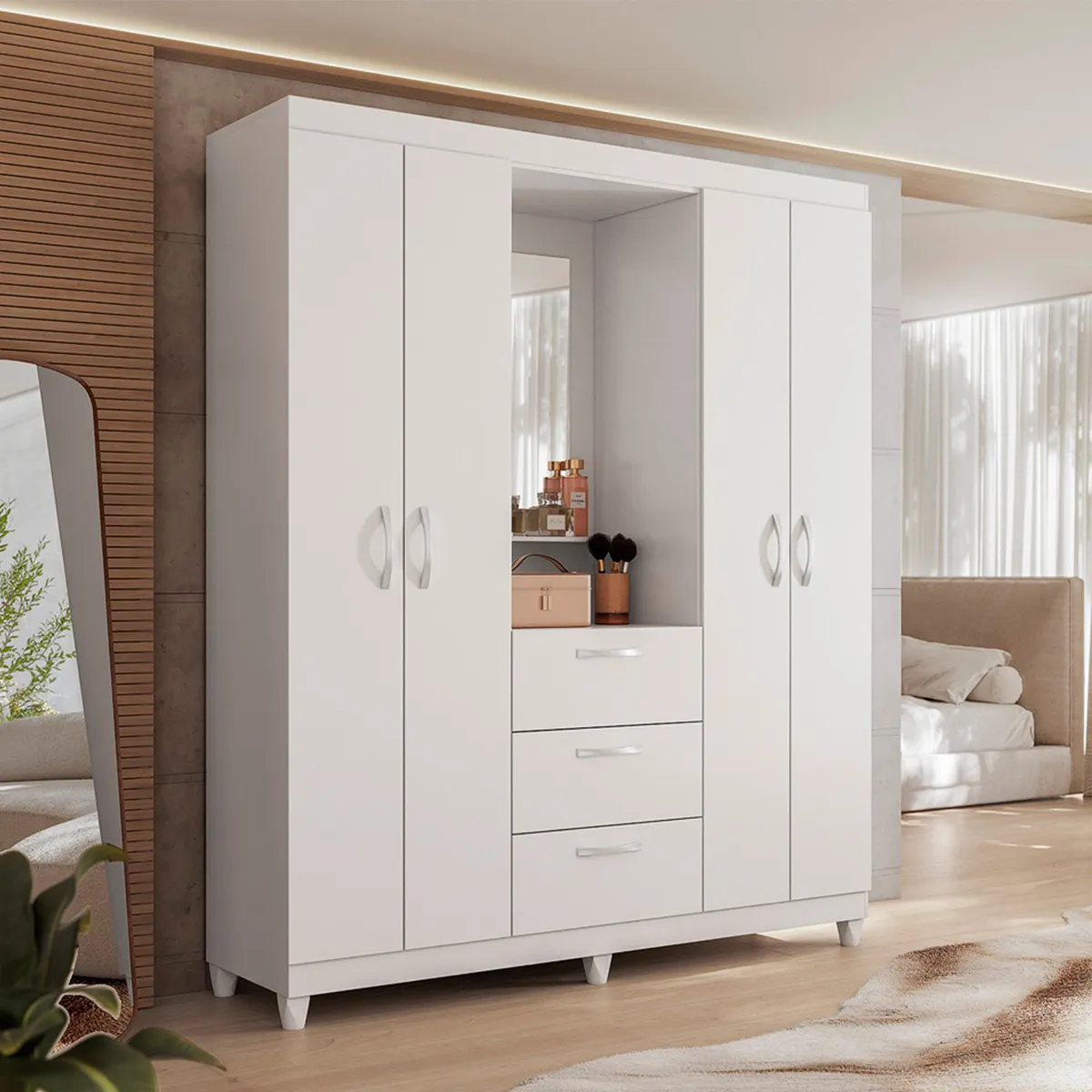 MICA - Ropero Clapton 4 Puertas 3 Cajones Con Espejo