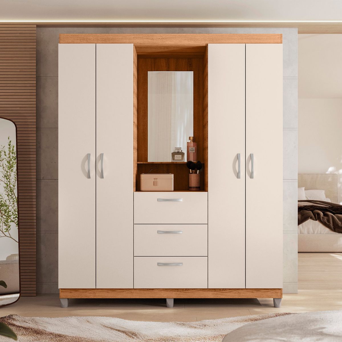 MICA - Ropero Clapton 4 Puertas 3 Cajones Con Espejo