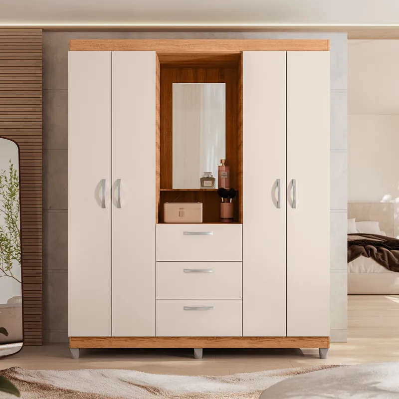 MICA - Ropero Clapton 4 Puertas 3 Cajones Con Espejo