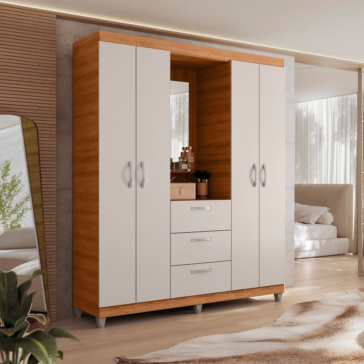 MICA - Ropero Clapton 4 Puertas 3 Cajones Con Espejo