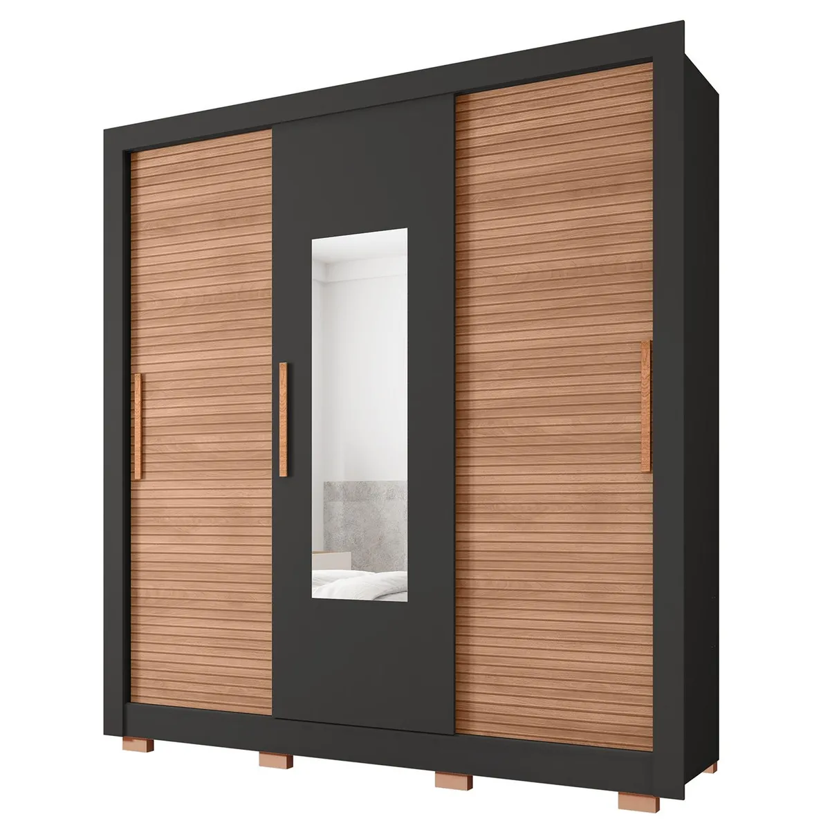 MICA - Ropero Perú 3 Puertas Corredizas 2 Cajones Con Espejo