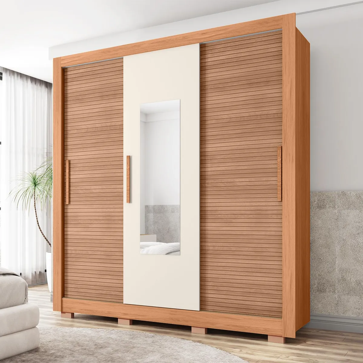 MICA - Ropero Perú 3 Puertas Corredizas 2 Cajones Con Espejo