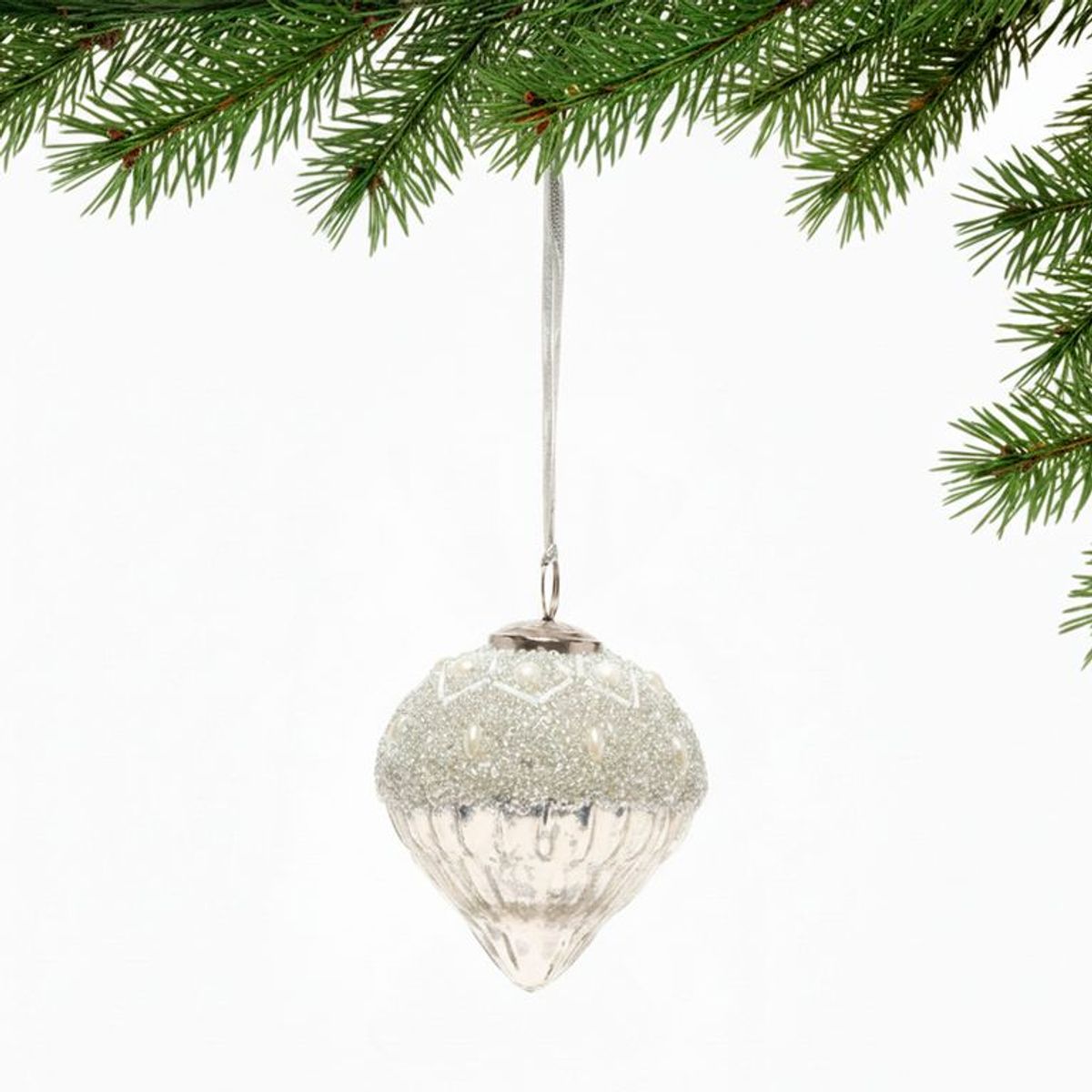 MICA - Adorno Árbol Bola Mostacilla Plata 10cm