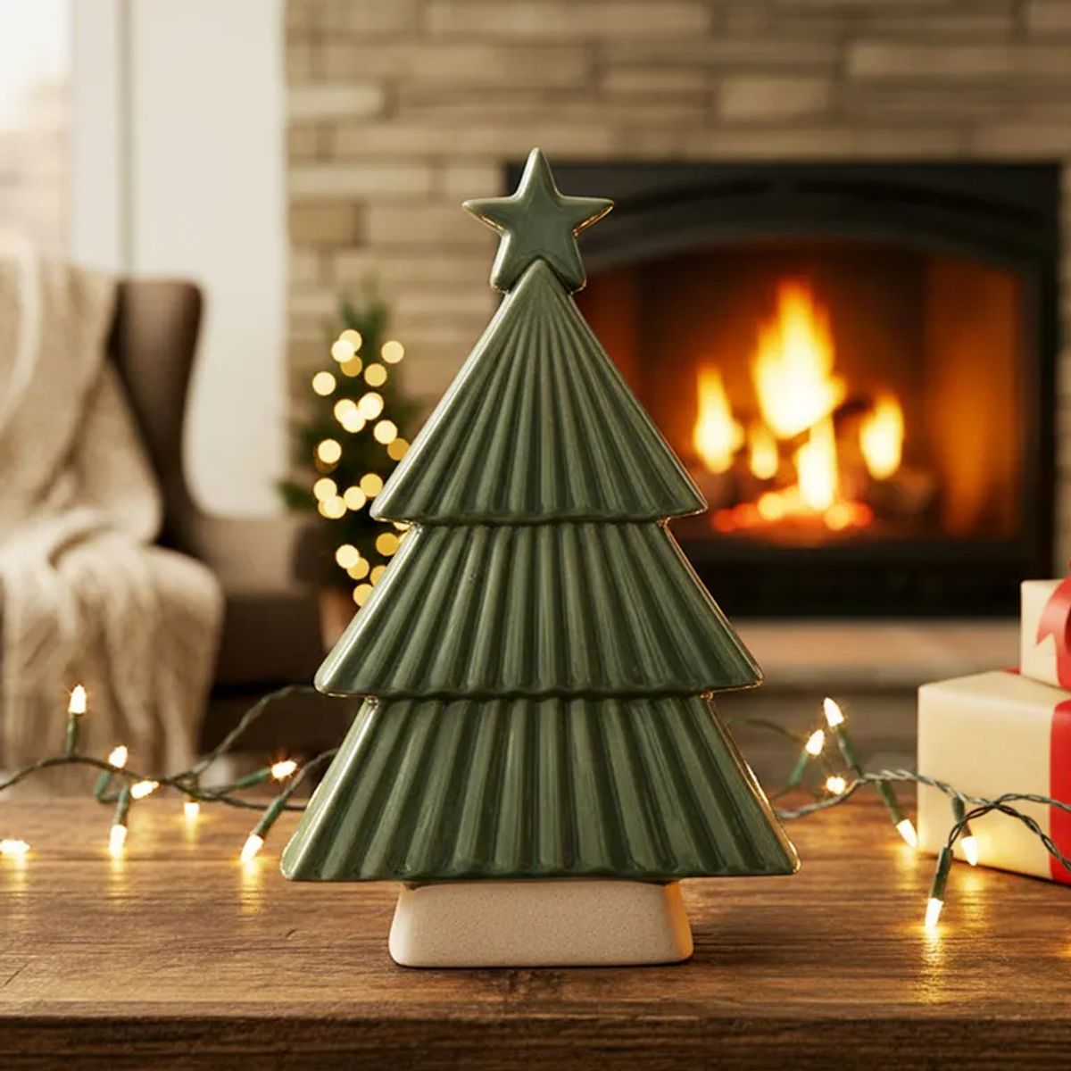 MICA - Adorno Navideño Árbol Verde Porcelana 22cm