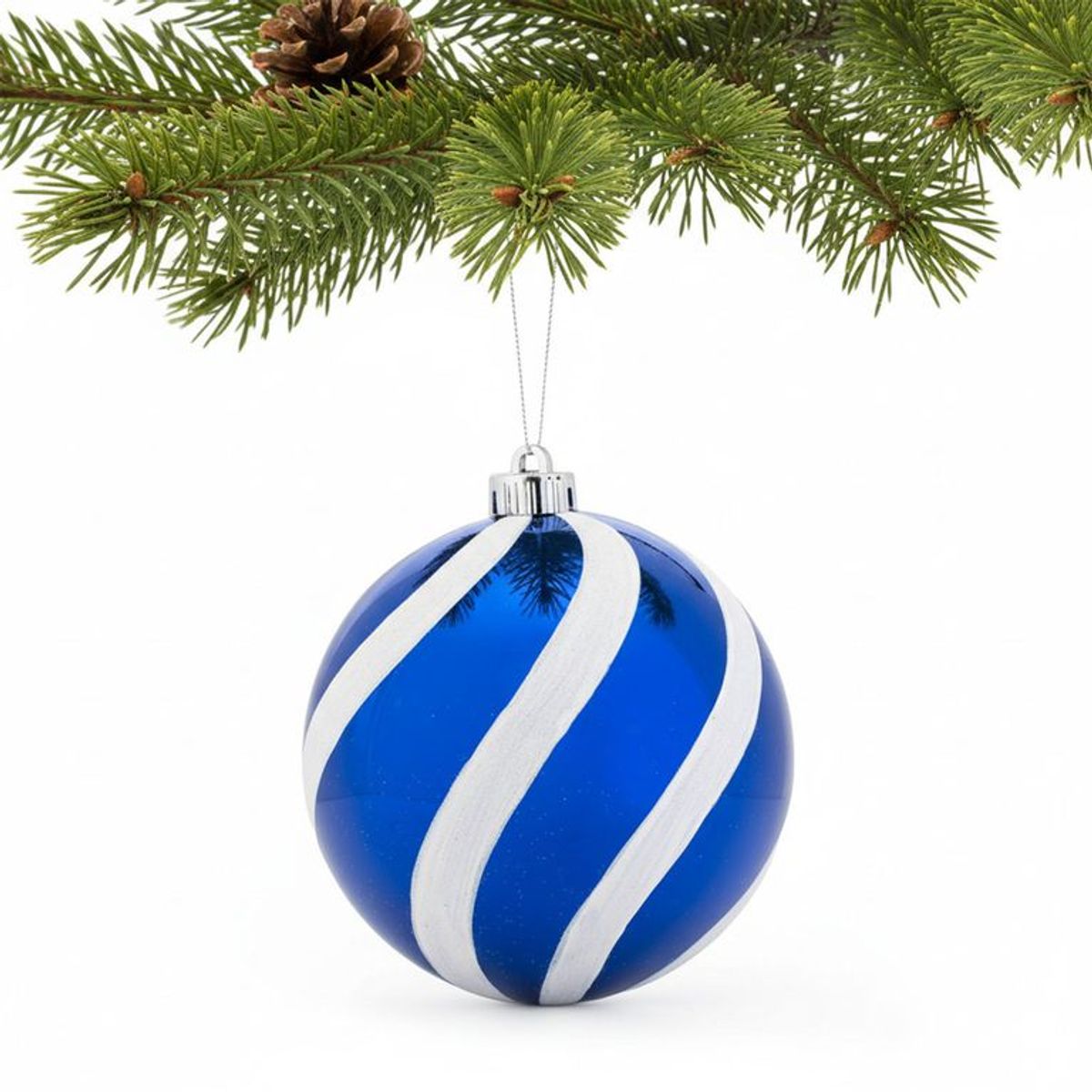 MICA - Adorno Árbol Bola Rayas Azul 15x16cm