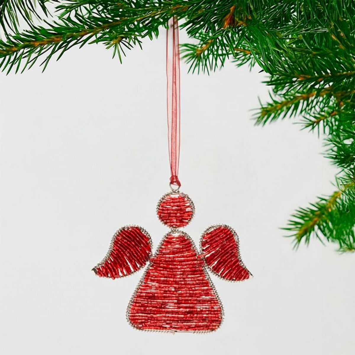 MICA - Adorno Árbol Ángel Rojo Mostacillas 10cm