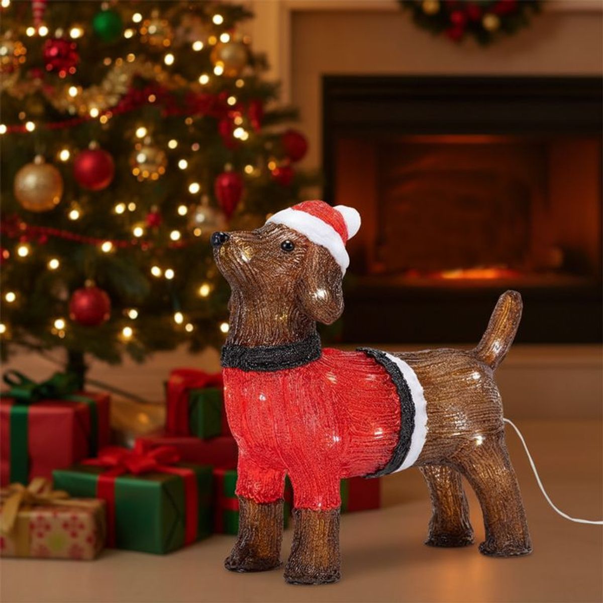 MICA - Muñeco Navideño Perro Salchicha  Con Luz 36x13x38cm