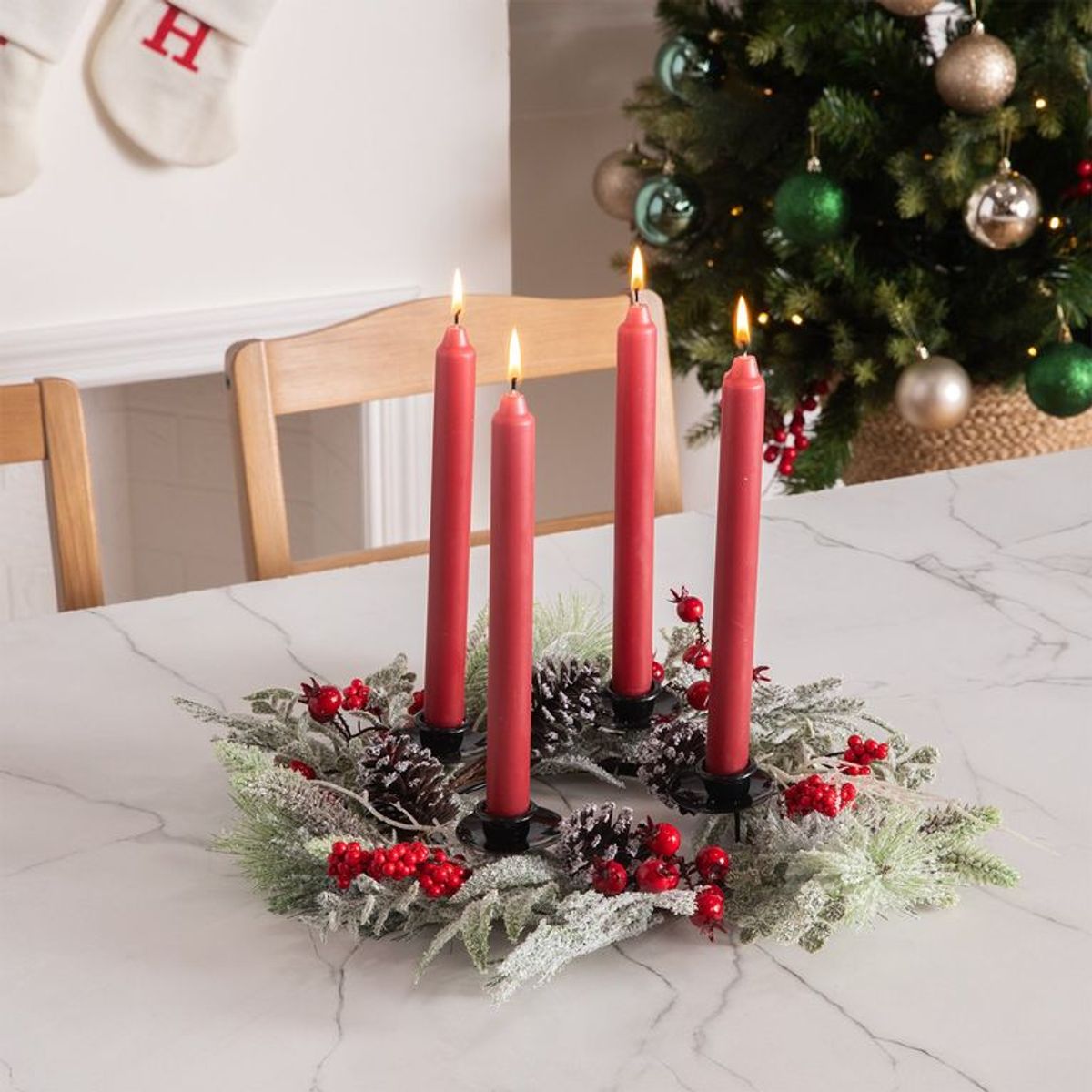 MICA - Centro De Mesa Navideño 4 Velas Rojo 45cm