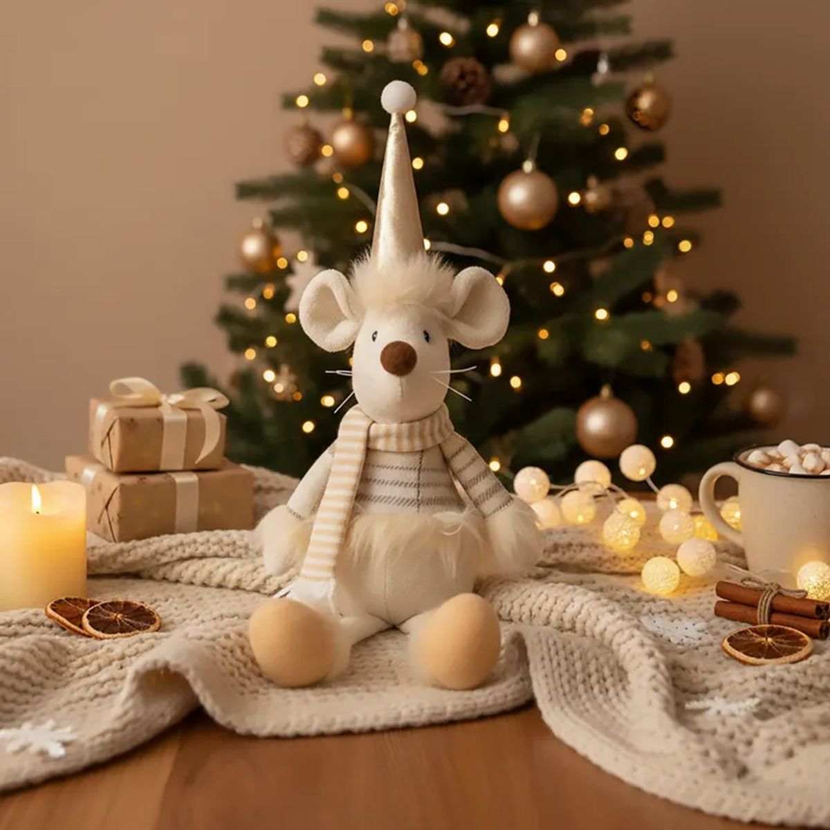 MICA - Muñeco Navideño Ratón Blanco 38x15cm