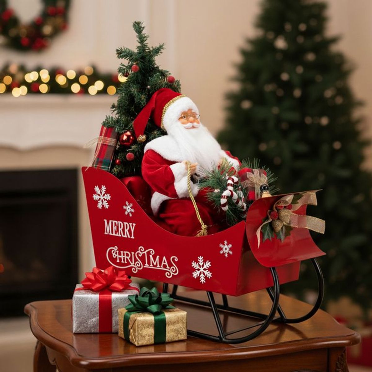 MICA - Adorno Navideño Papa Noel Trineo 52x28x60cm