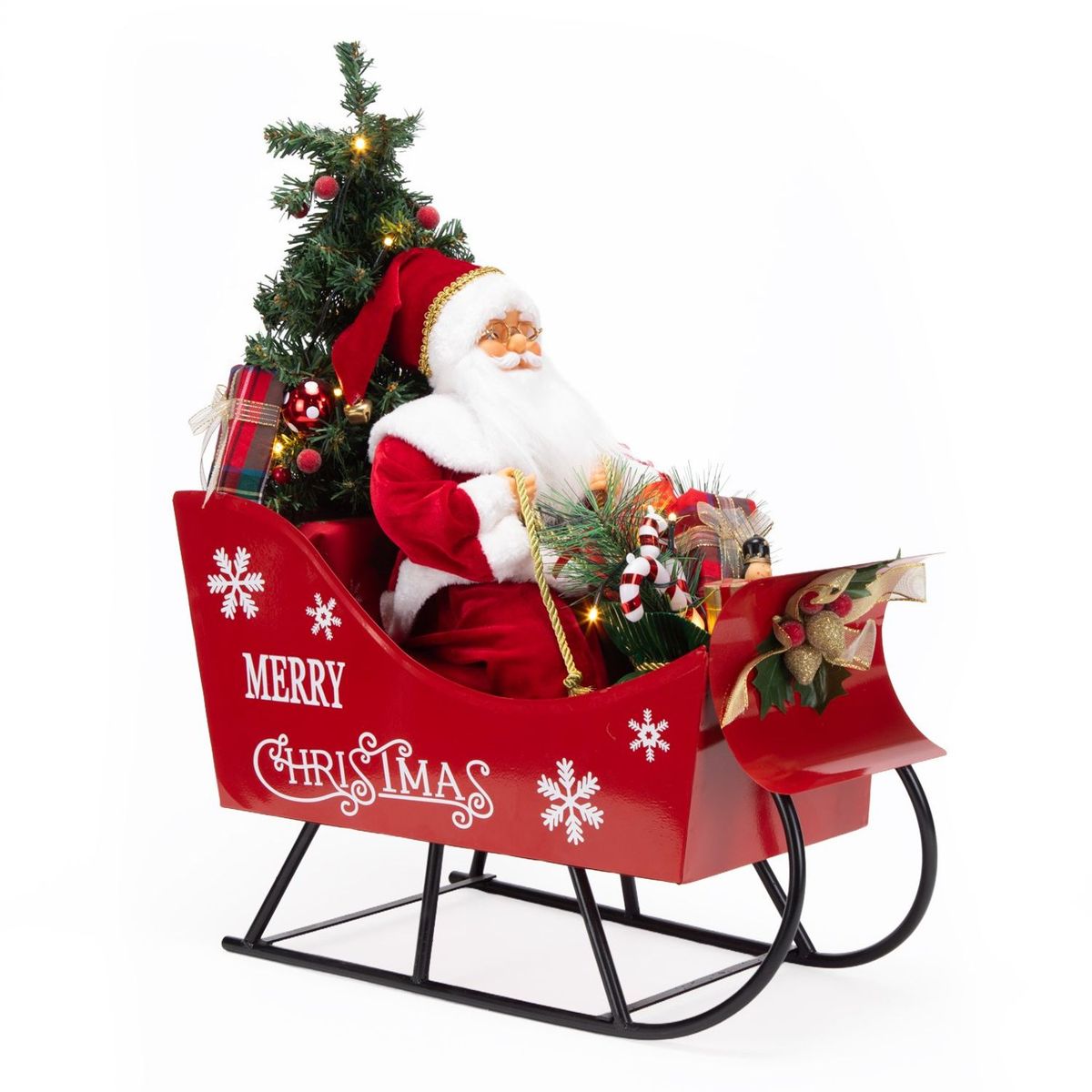 MICA - Adorno Navideño Papa Noel Trineo 52x28x60cm