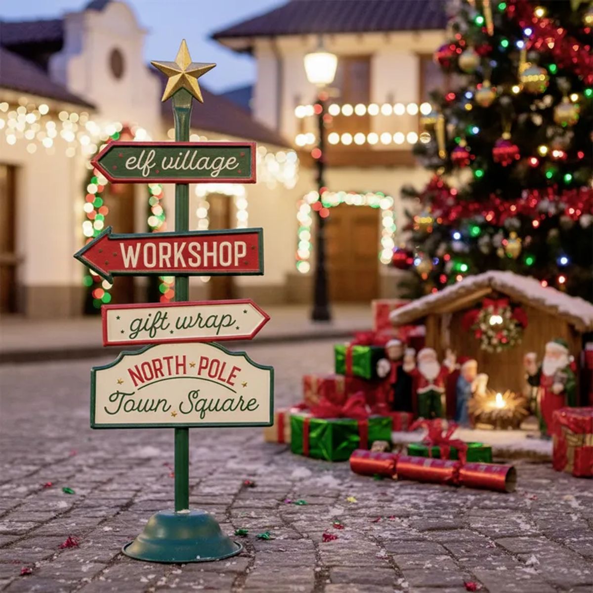 MICA - Adorno Letrero Navideño Polo Norte Metal 46x17cm